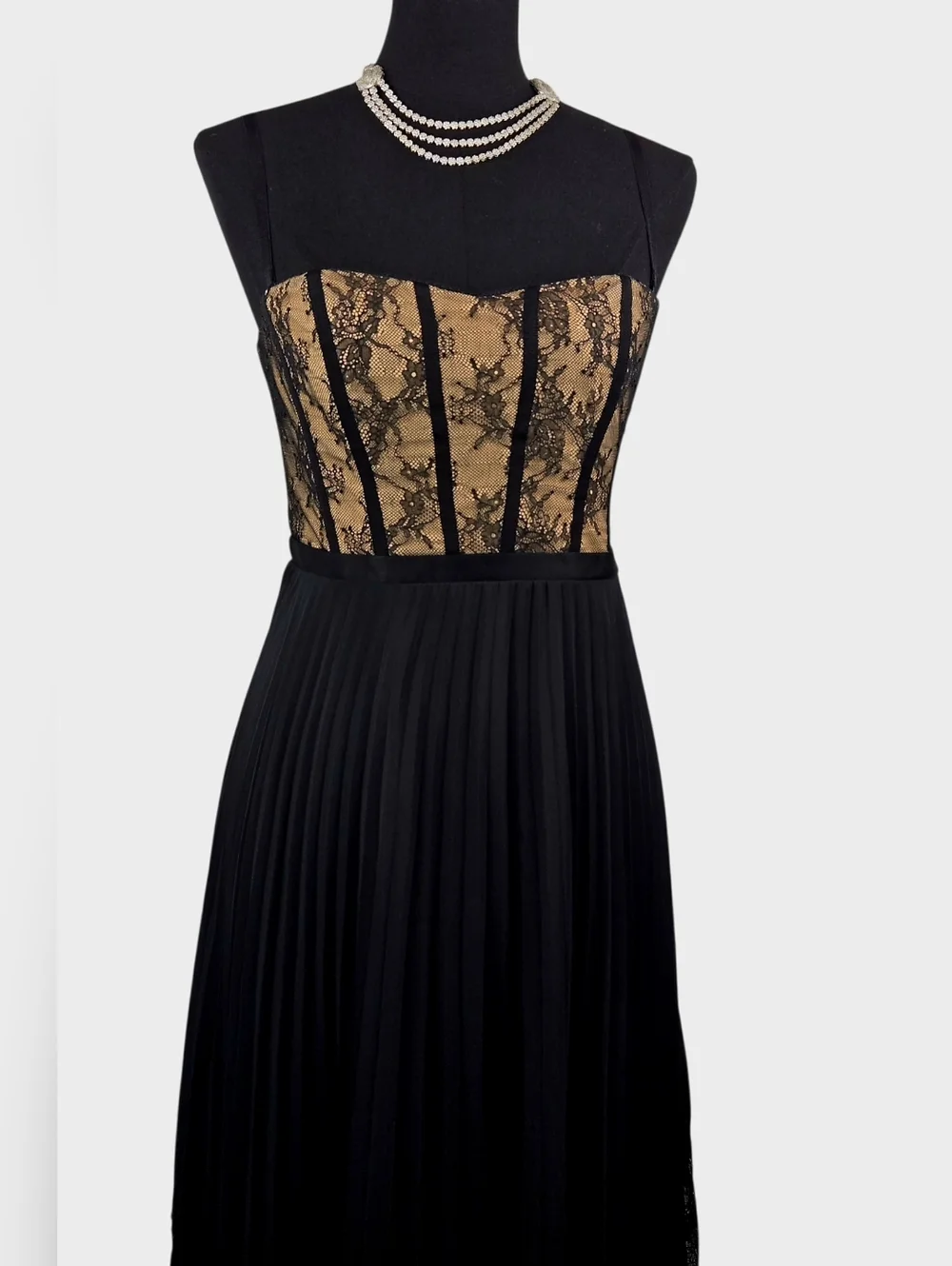 Black Lace-Trim Midi Dress with Handkerchief Hem - Picture 12 of 14